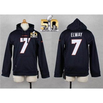 Broncos #7 John Elway Navy Blue Super Bowl 50 Youth Pullover NFL Hoodie Broncos #7 John Elway Navy Blue Super Bowl 50 Youth Pullover NFL Hoodie