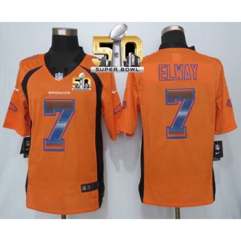 Broncos #7 John Elway Orange Team Color Super Bowl 50 Men's Stitched NFL Limited Strobe Jersey