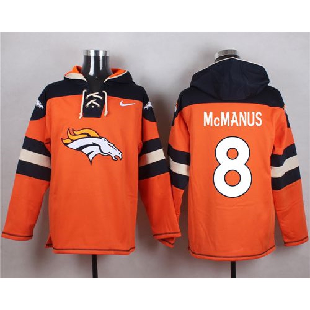 Broncos #8 Brandon McManus Orange Player Pullover NFL Hoodie