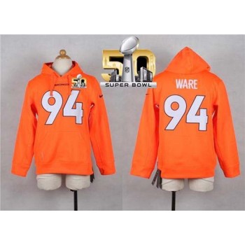 Broncos #94 DeMarcus Ware Orange Super Bowl 50 Youth Player NFL Hoodie Broncos #94 DeMarcus Ware Orange Super Bowl 50 Youth Player NFL Hoodie