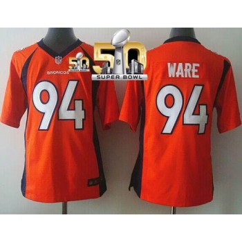 Broncos #94 DeMarcus Ware Orange Team Color Super Bowl 50 Youth Stitched NFL New Elite Jersey