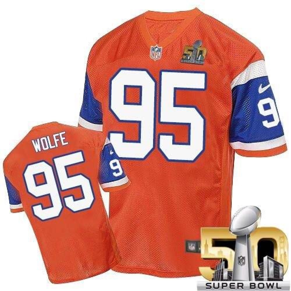 Broncos #95 Derek Wolfe Orange Throwback Super Bowl 50 Men's Stitched NFL Elite Jersey