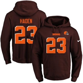 Browns #23 Joe Haden Brown Name & Number Pullover NFL Hoodie
