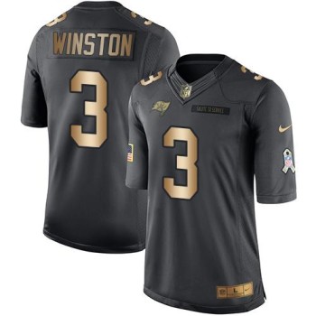 Buccaneers #3 Jameis Winston Black Men's Stitched NFL Limited Gold Salute To Service Jersey Buccaneers #3 Jameis Winston Black Men's Stitched NFL Limited Gold Salute To Service Jersey