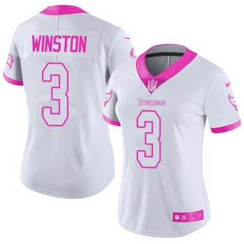 Buccaneers #3 Jameis Winston White/Pink Women's Stitched NFL Limited Rush Fashion Jersey Buccaneers #3 Jameis Winston White/Pink Women's Stitched NFL Limited Rush Fashion Jersey