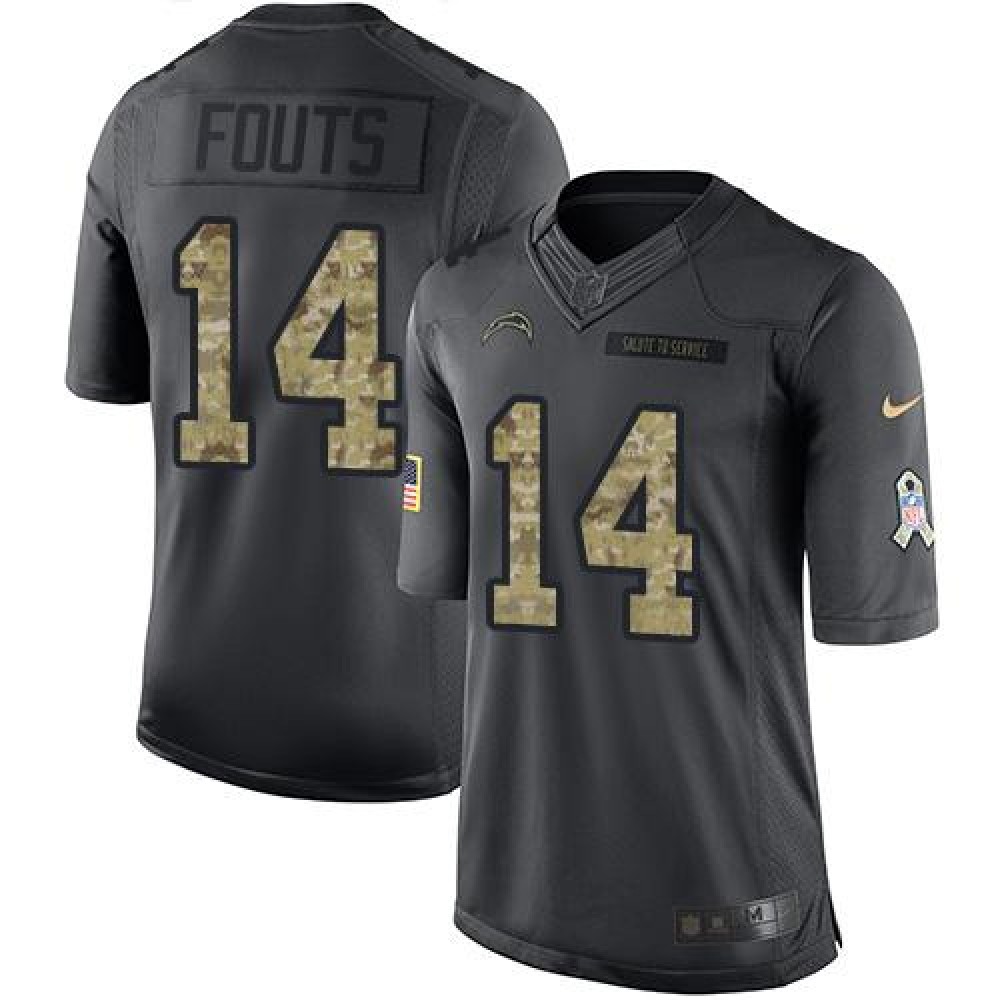 Chargers #14 Dan Fouts Black Men's Stitched NFL Limited 2016 Salute to Service Jersey