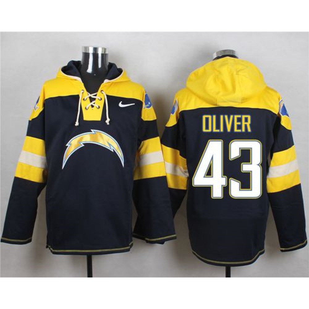 Chargers #43 Branden Oliver Navy Blue Player Pullover NFL Hoodie