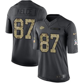 Chiefs #87 Travis Kelce Black Youth Stitched NFL Limited 2016 Salute to Service Jersey