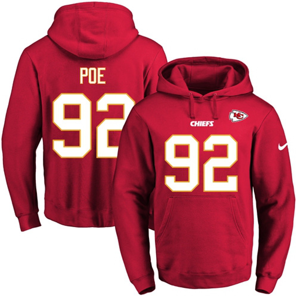Chiefs #92 Dontari Poe Red Name & Number Pullover NFL Hoodie