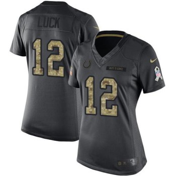 Colts #12 Andrew Luck Black Women's Stitched NFL Limited 2016 Salute to Service Jersey