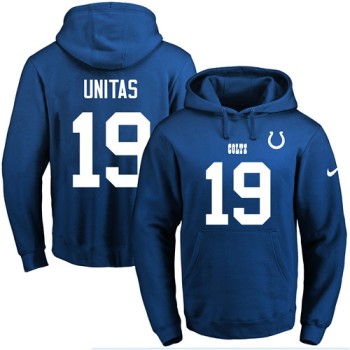 Colts #19 Johnny Unitas Royal Blue Name & Number Pullover NFL Hoodie