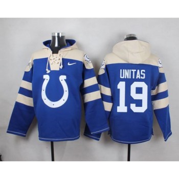Colts #19 Johnny Unitas Royal Blue Player Pullover NFL Hoodie