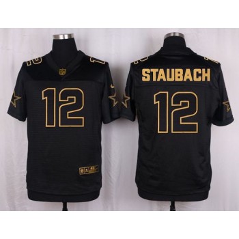Cowboys #12 Roger Staubach Black Men's Stitched NFL Elite Pro Line Gold Collection Jersey