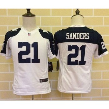 Cowboys #21 Deion Sanders White Thanksgiving Youth Throwback Stitched NFL Elite Jersey