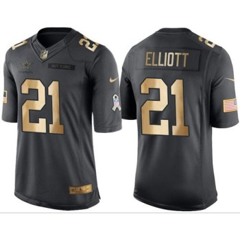 Cowboys #21 Ezekiel Elliott Black Men's Stitched NFL Limited Gold Salute To Service Jersey