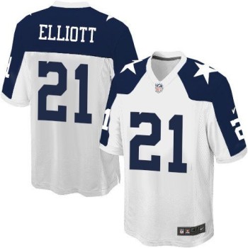 Cowboys #21 Ezekiel Elliott White Thanksgiving Youth Stitched NFL Throwback Elite Jersey