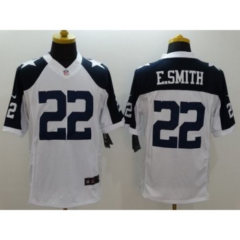 Cowboys #22 Emmitt Smith White Thanksgiving Throwback Men's Stitched NFL Limited Jersey