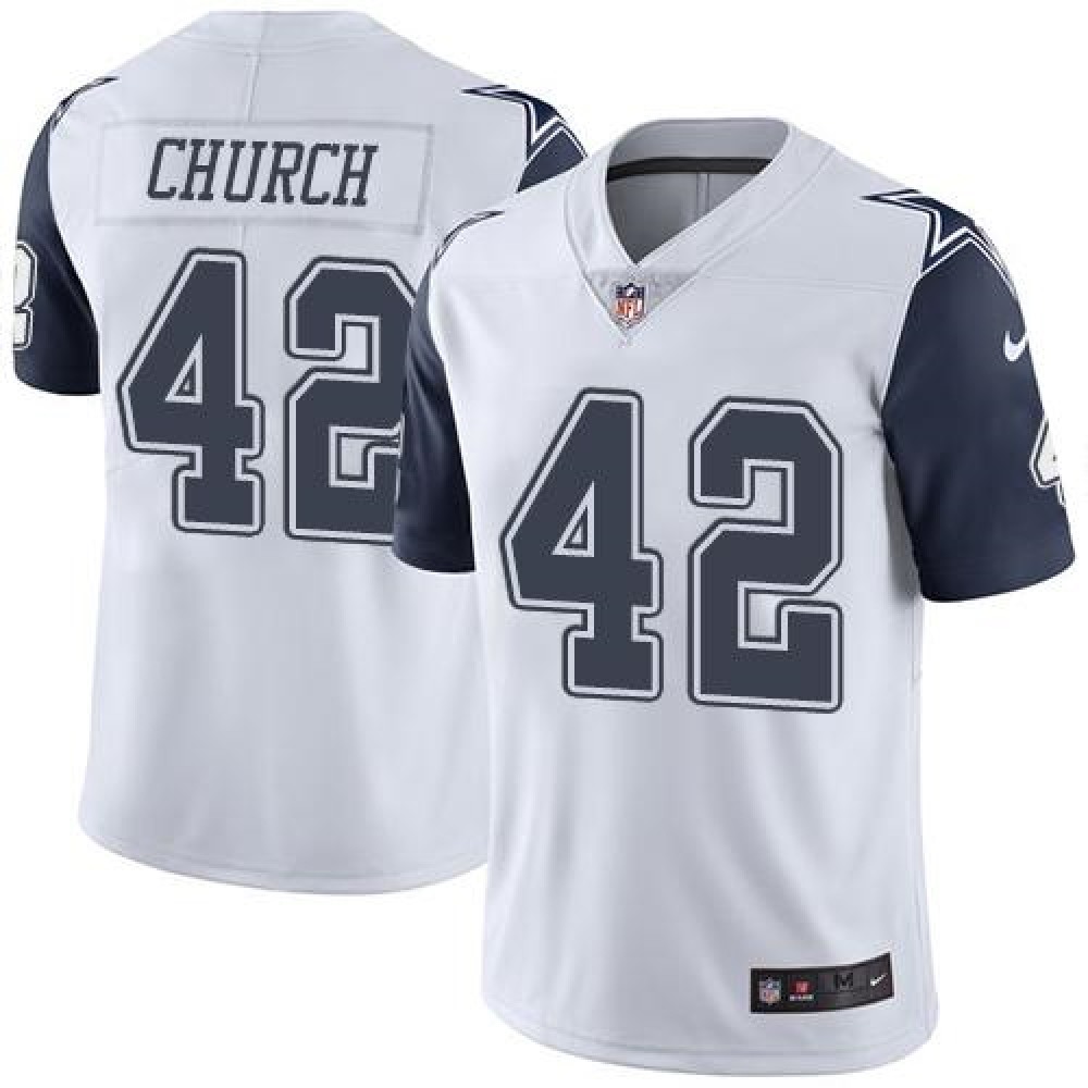Cowboys #42 Barry Church White Men's Stitched NFL Limited Rush Jersey