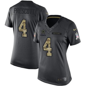 Cowboys #4 Dak Prescott Black Women's Stitched NFL Limited 2016 Salute to Service Jersey