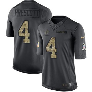 Cowboys #4 Dak Prescott Black Youth Stitched NFL Limited 2016 Salute to Service Jersey