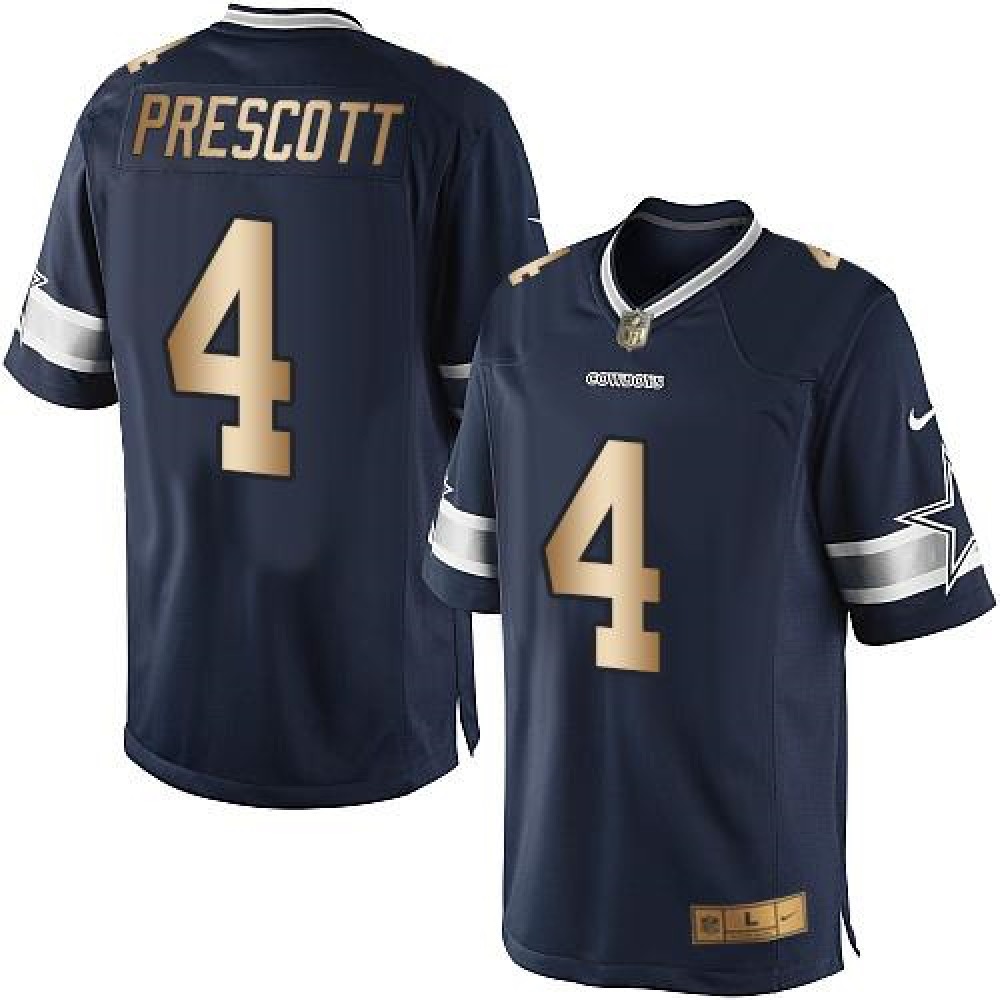 Cowboys #4 Dak Prescott Navy Blue Team Color Men's Stitched NFL Limited Gold Jersey