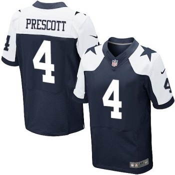 Cowboys #4 Dak Prescott Navy Blue Thanksgiving Throwback Men's Stitched NFL Elite Jersey