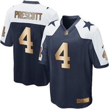 Cowboys #4 Dak Prescott Navy Blue Thanksgiving Throwback Youth Stitched NFL Elite Gold Jersey