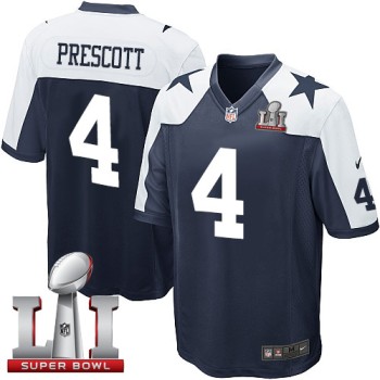 Cowboys #4 Dak Prescott Navy Blue Thanksgiving Throwback Youth Stitched NFL Super Bowl LI 51 Elite Jersey