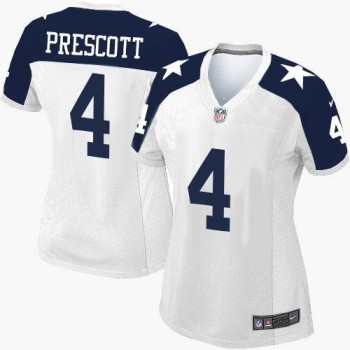 Cowboys #4 Dak Prescott White Thanksgiving Throwback Women's Stitched NFL Elite Jersey