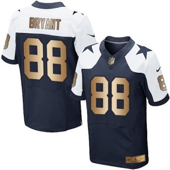 Cowboys #88 Dez Bryant Navy Blue Thanksgiving Throwback Men's Stitched NFL Elite Gold Jersey