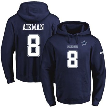 Cowboys #8 Troy Aikman Navy Blue Name & Number Pullover NFL Hoodie Cowboys #8 Troy Aikman Navy Blue Name & Number Pullover NFL Hoodie