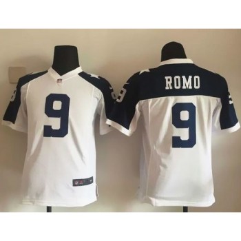 Cowboys #9 Tony Romo White Thanksgiving Youth Throwback Stitched NFL Elite Jersey