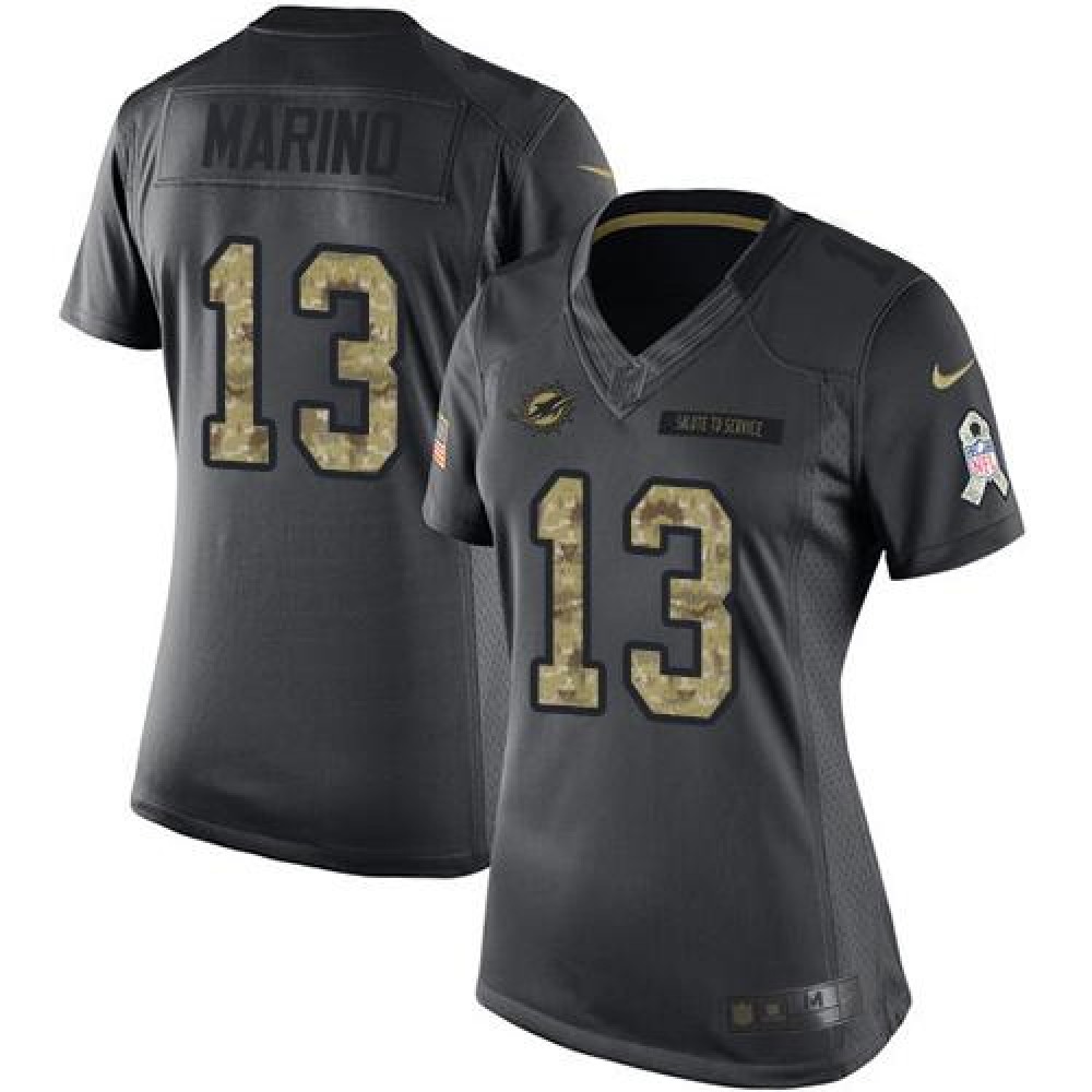 Dolphins #13 Dan Marino Black Women's Stitched NFL Limited 2016 Salute to Service Jersey