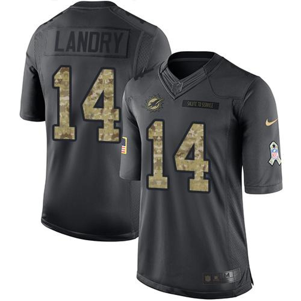 Dolphins #14 Jarvis Landry Black Men's Stitched NFL Limited 2016 Salute to Service Jersey