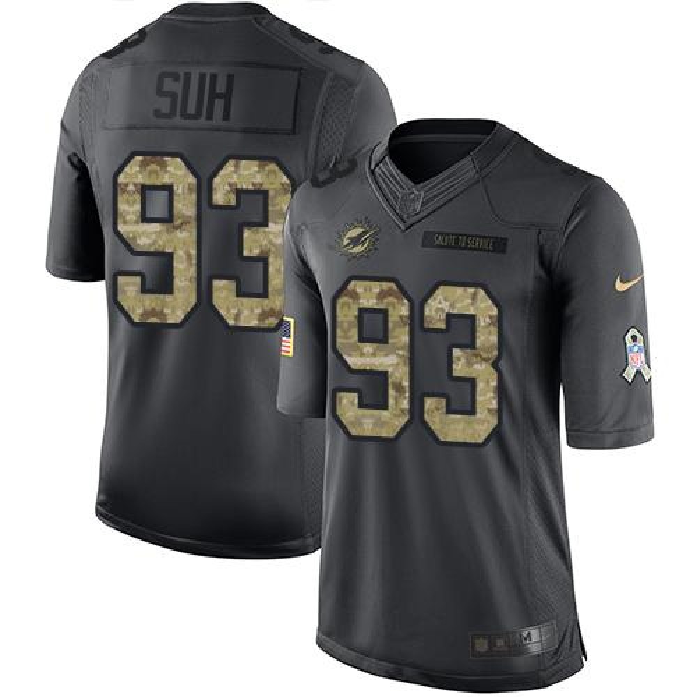Dolphins #93 Ndamukong Suh Black Men's Stitched NFL Limited 2016 Salute to Service Jersey