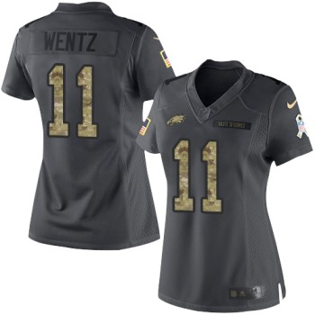 Eagles #11 Carson Wentz Black Women's Stitched NFL Limited 2016 Salute to Service Jersey Eagles #11 Carson Wentz Black Women's Stitched NFL Limited 2016 Salute to Service Jersey