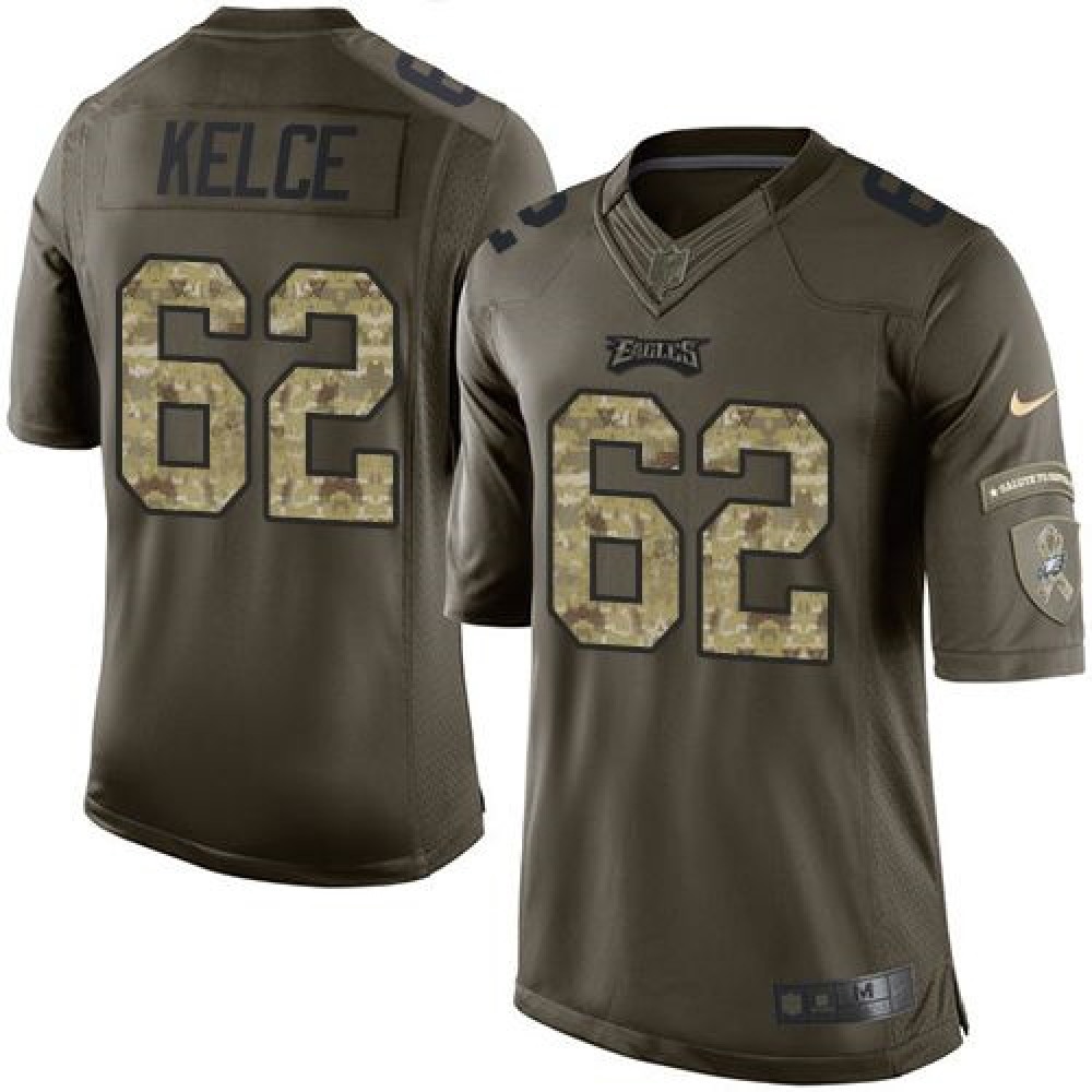 Eagles #62 Jason Kelce Green Youth Stitched NFL Limited Salute to Service Jersey