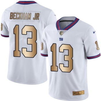 Giants #13 Odell Beckham Jr White Men's Stitched NFL Limited Gold Rush Jersey