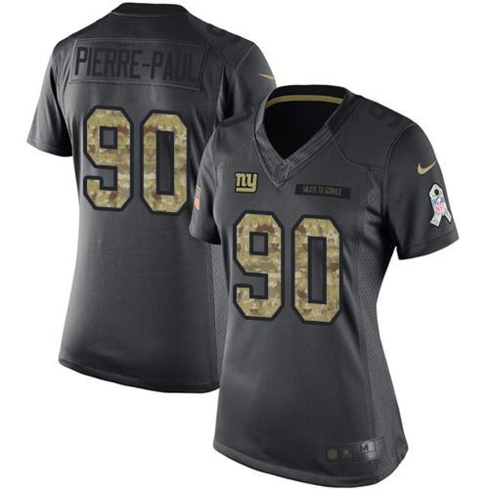 Giants #90 Jason Pierre-Paul Black Women's Stitched NFL Limited 2016 Salute to Service Jersey