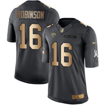 Jaguars #16 Denard Robinson Black Men's Stitched NFL Limited Gold Salute To Service Jersey Jaguars #16 Denard Robinson Black Men's Stitched NFL Limited Gold Salute To Service Jersey