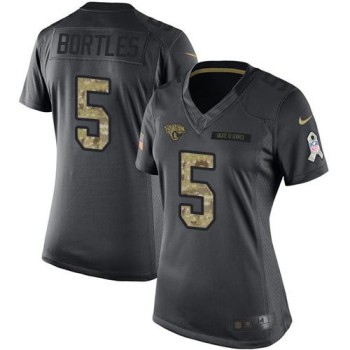 Jaguars #5 Blake Bortles Black Women's Stitched NFL Limited 2016 Salute to Service Jersey