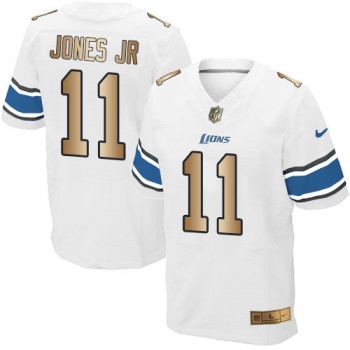 Lions #11 Marvin Jones Jr White Men's Stitched NFL Elite Gold Jersey