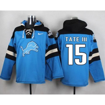 Lions #15 Golden Tate III Blue Player Pullover NFL Hoodie