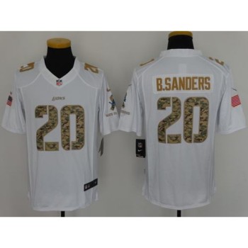 Lions #20 Barry Sanders White Men's Stitched NFL Limited Salute to Service Jersey Lions #20 Barry Sanders White Men's Stitched NFL Limited Salute to Service Jersey