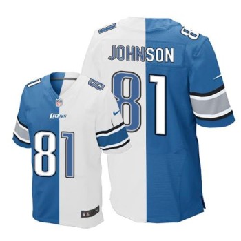 Lions #81 Calvin Johnson Blue/White Men's Stitched NFL Elite Split Jersey Lions #81 Calvin Johnson Blue/White Men's Stitched NFL Elite Split Jersey
