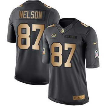 Packers #87 Jordy Nelson Black Men's Stitched NFL Limited Gold Salute To Service Jersey