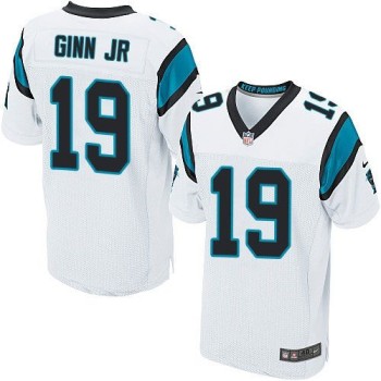 Panthers #19 Ted Ginn Jr White Men's Stitched NFL Elite Jersey