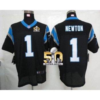Panthers #1 Cam Newton Black Team Color Super Bowl 50 Men's Stitched NFL Elite Jersey Panthers #1 Cam Newton Black Team Color Super Bowl 50 Men's Stitched NFL Elite Jersey