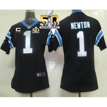 Panthers #1 Cam Newton Black Team Color With C Patch Super Bowl 50 Women's Stitched NFL Elite Jersey Panthers #1 Cam Newton Black Team Color With C Patch Super Bowl 50 Women's Stitched NFL Elite Jersey