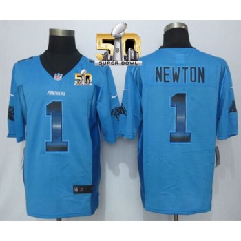 Panthers #1 Cam Newton Blue Alternate Super Bowl 50 Men's Stitched NFL Limited Strobe Jersey Panthers #1 Cam Newton Blue Alternate Super Bowl 50 Men's Stitched NFL Limited Strobe Jersey